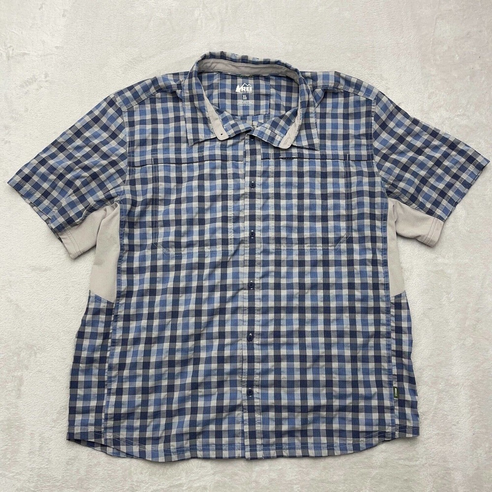 REI Co-Op Shirt Mens Extra Large Blue Outdoor Hiking Camp Breathable Lightweight